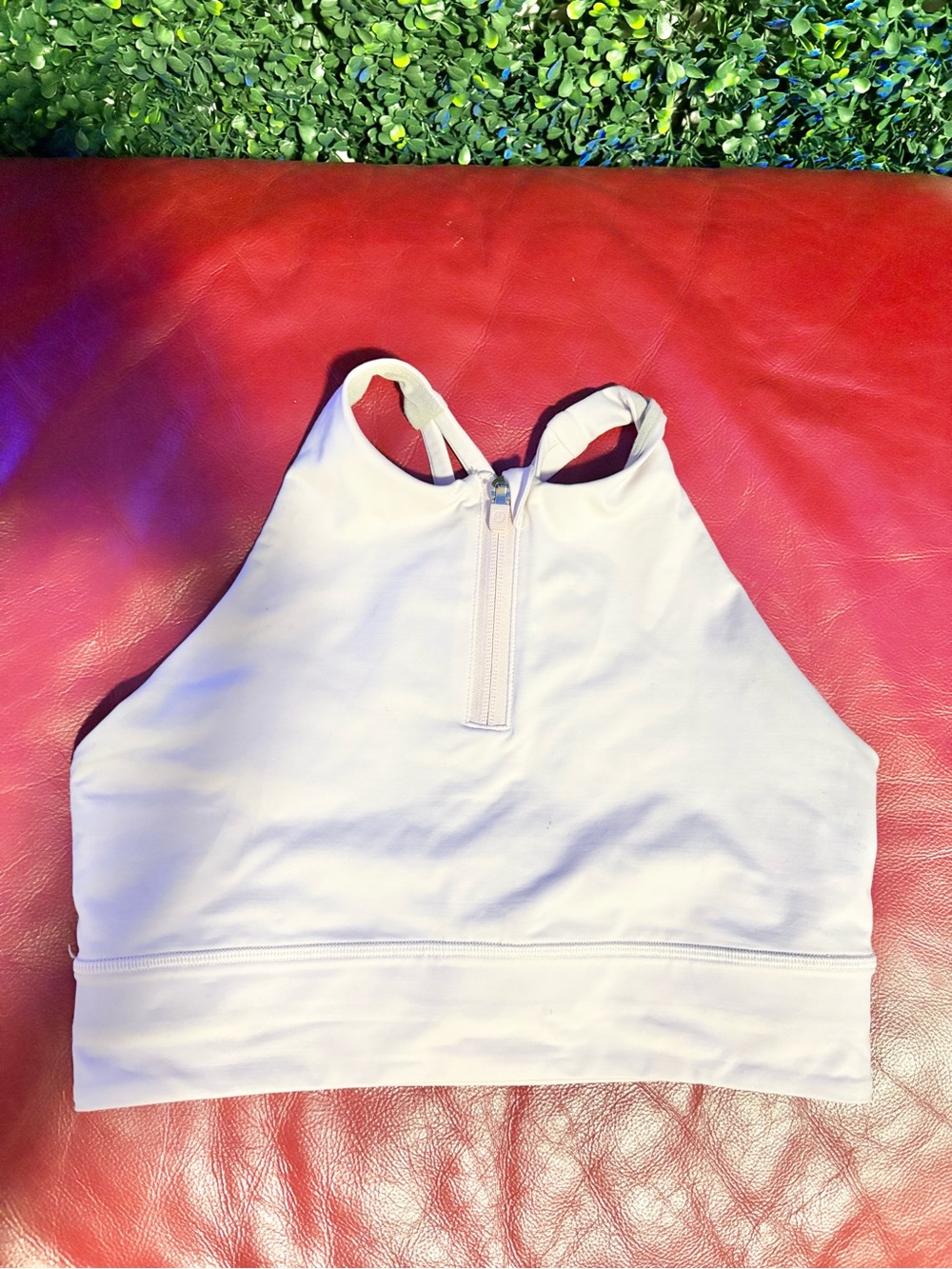 Lululemon Women's High-Neck White Crop Sports Bra Tank with Front Zip